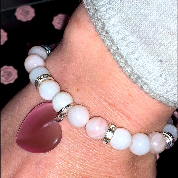 🪬2/$25🪬 Natural Pink Opal 8mm Stone with Pink Opal Charm Stretch Bracelet - Picture 11 of 16